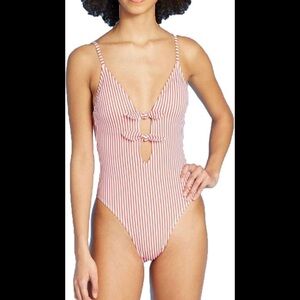 Red & White Striped One Piece Swimsuit